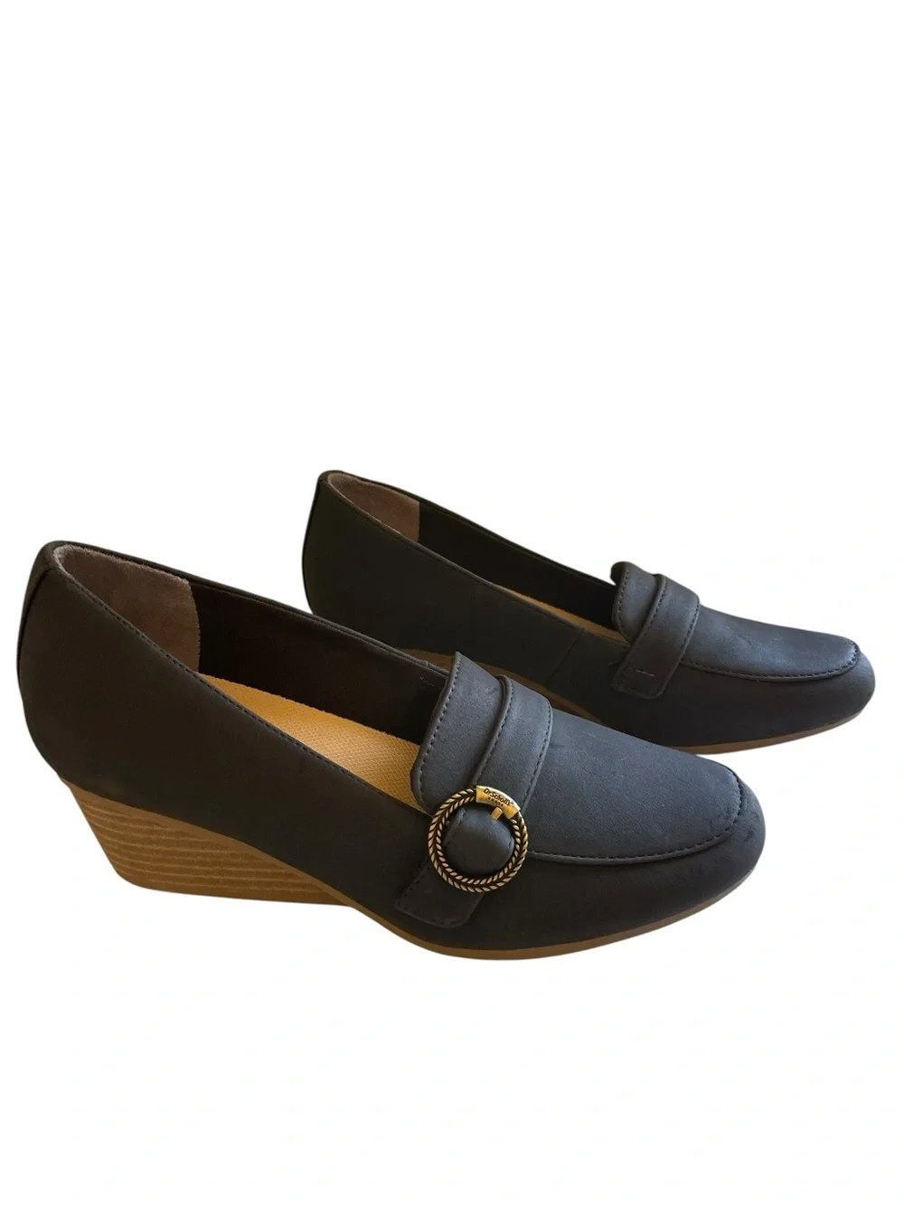 Dr. Scholl's Brooke Black Wedge Loafer with Decorative Ring Accent Size 7 NEW